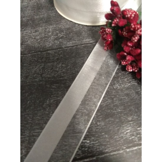 Лента органза с атласом 2,5 см цв. белый, цена за 1 м